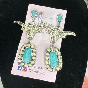 FREE GIFT********Western Squash Blossom Longhorn Turquoise Earrings #Western